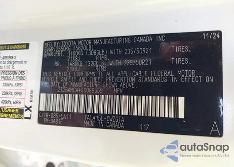 2025 Lexus Rx 350 Premium z USA, uszkodzony, nr VIN 2T2BAMCA4SC089559